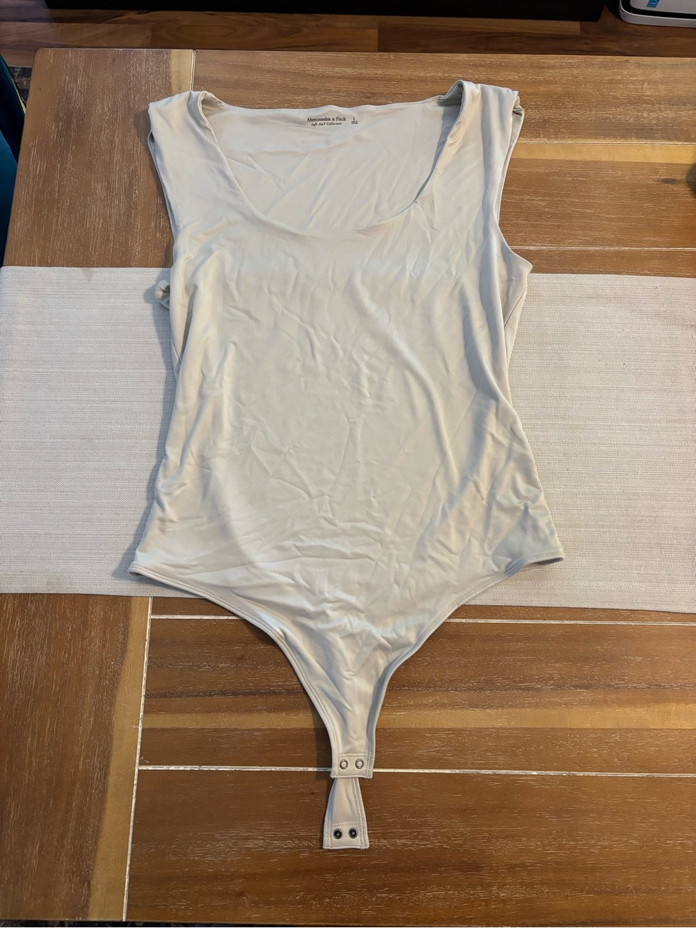 Abercrombie & Fitch Women's Scoop Neck Sleeveless Bodysuit in Light Beige
